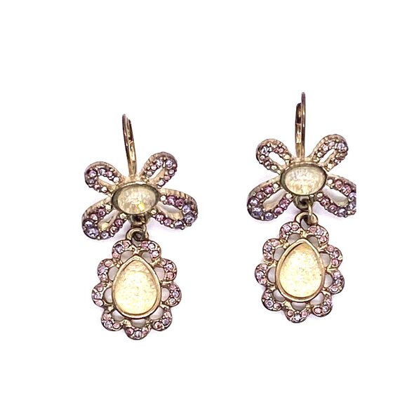 Vintage Gold Tone Crystal Flower Drop Earrings Dangle Rhinestone Art Deco 50s - Picture 4 of 7